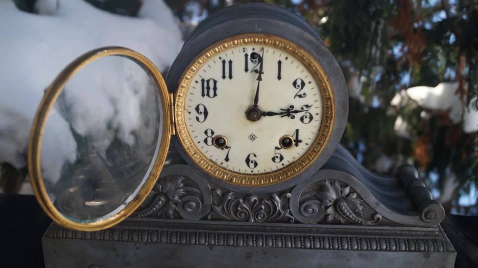 Antiguo Reloj C 1901 Ansonia GREENWICH Spelter Tambour Mantle - VER VIDEO - RARO Foto 3 de 4