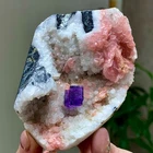 176G Natural rhodochrosite with purple fluorite crystal mineral specimen healing