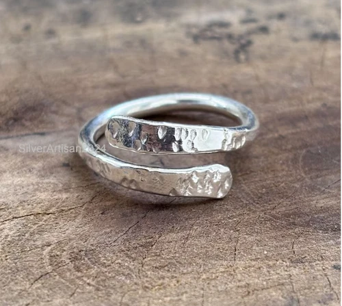 Hammered Sterling Silver Ring: Adjustable Boho Thumb Ring