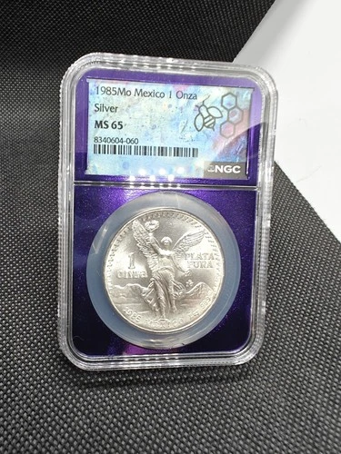 💥 1985-Mo 1 Onza LIBERTAD NGC MS65 Mexico 1oz .999 Silver Coin Round.wht Luster