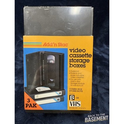 Vintage New Sealed Add N Stac Video Cassette Storage Boxes Beta Or VHS Holds 3