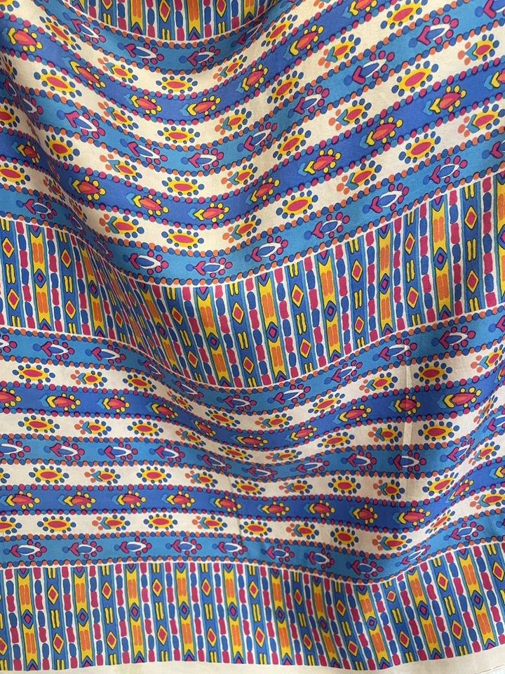 Y8# Yves Saint Laurent Bufanda de Seda Multicolor Estampado Geométrico De Colección YSL Foto 3 de 4