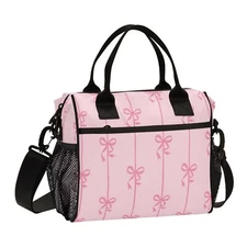 Ribbons Bow Coquette Insulated Lunch Bag Pink Lunch Box for Women Kids Tote B...