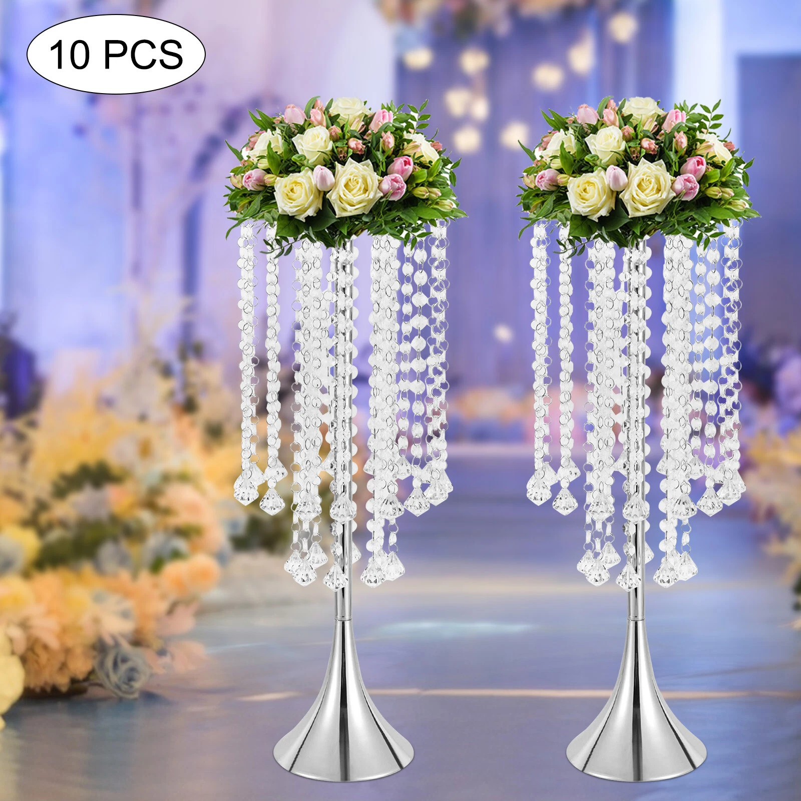 10PC Silver Flower Vase Centerpieces Table Decor Display55.6cm for Wedding Party