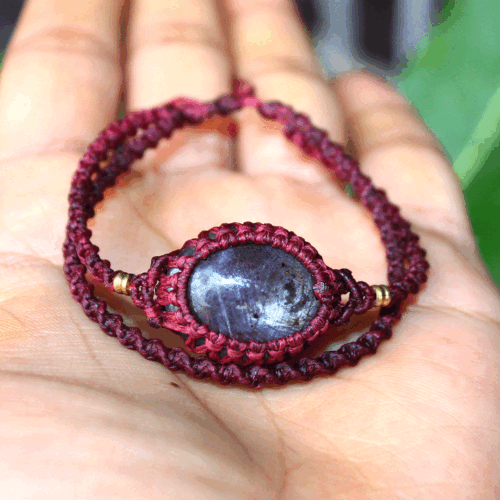 Handmade Natural Star Sapphire Gemstone Micro Macrame Cuff Boho Crystal Bracelet - Picture 3 of 11