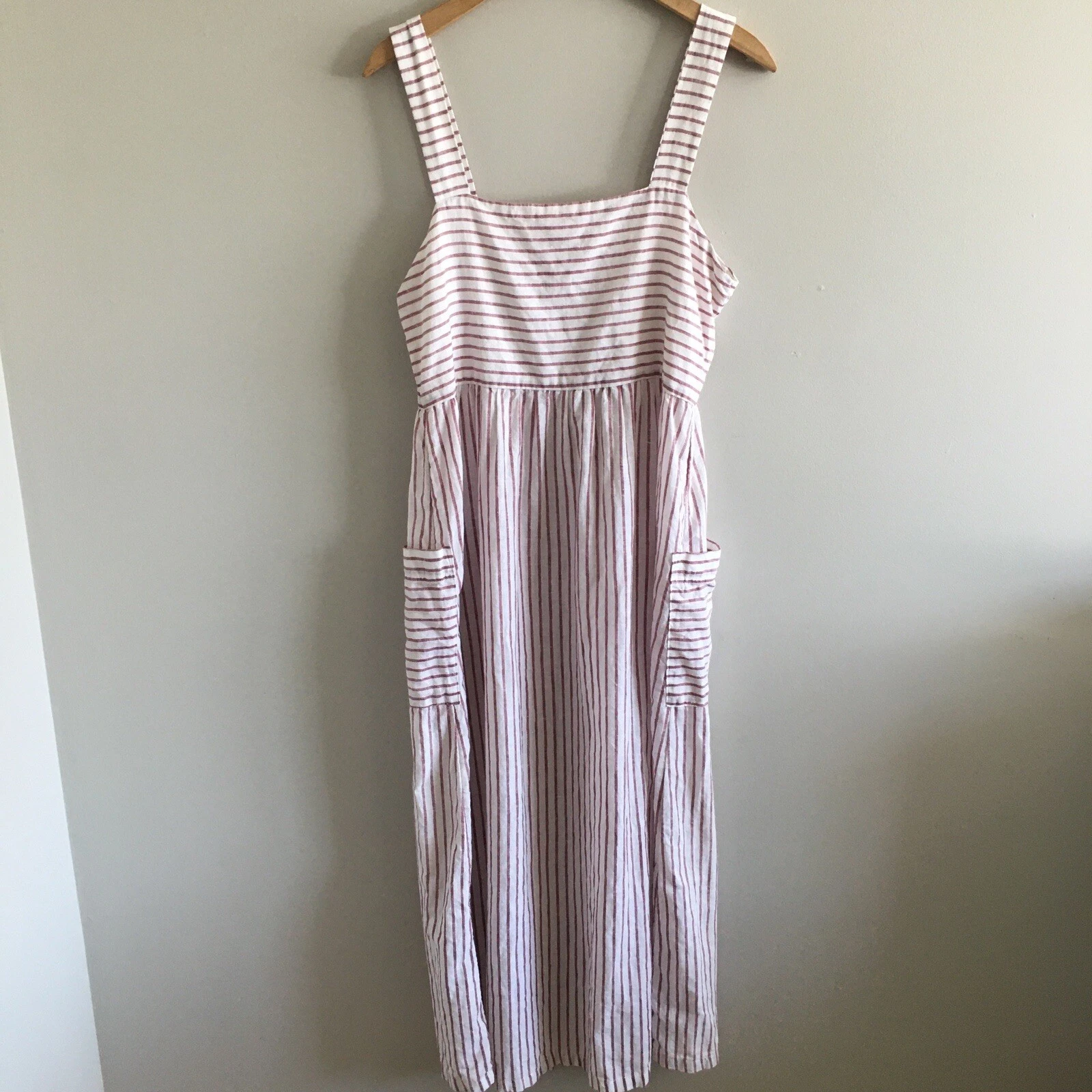 OFF WHITE Abito donna ARTISAN NY bianco sporco righe rosse taglia 8 100% lino maxi prendisole