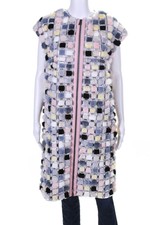 Fendi Womens Sleeveless Leather Trim Jeweled Fur Zipper Vest Pink Size 38 It
