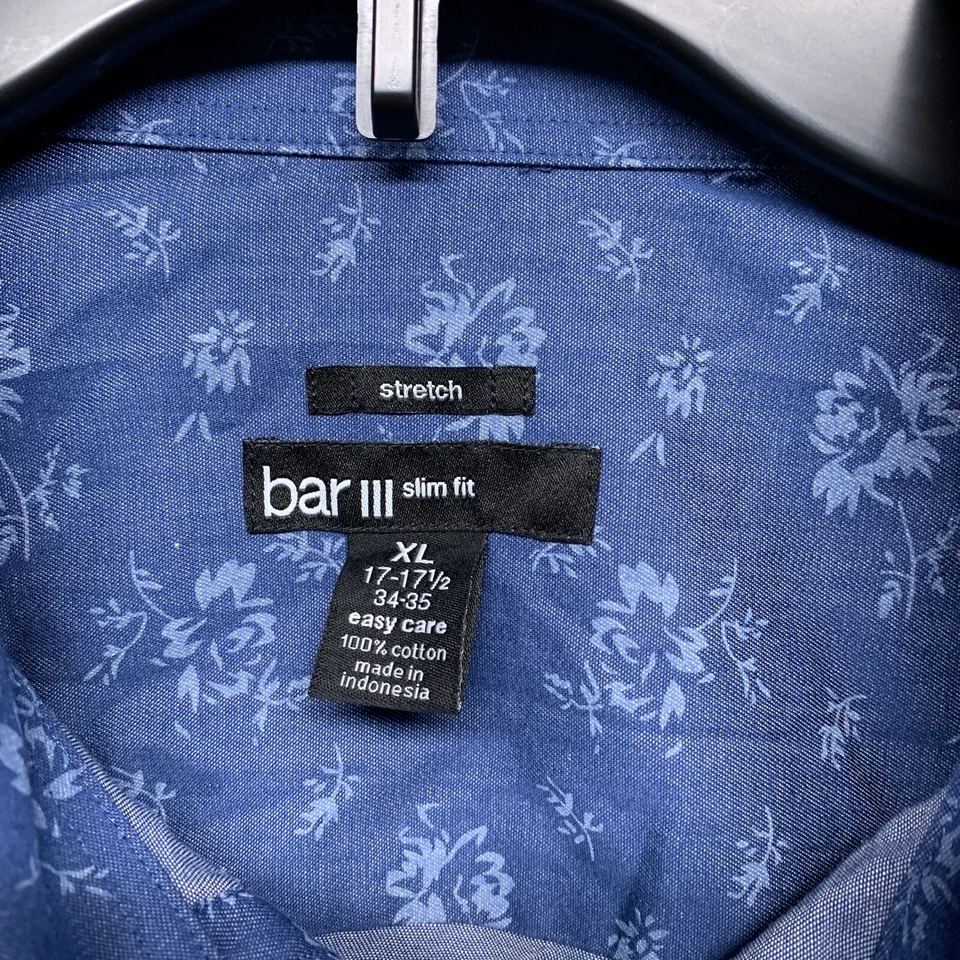 Camisa Bar III XL 17 17.5 36 37 Azul Flor Estampado Abotonable Foto 2 de 4