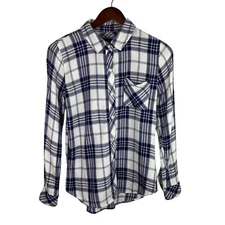 Rails Size XS Hunter White Blue Plaid Button Long Sleeve Shirt Boho Classic