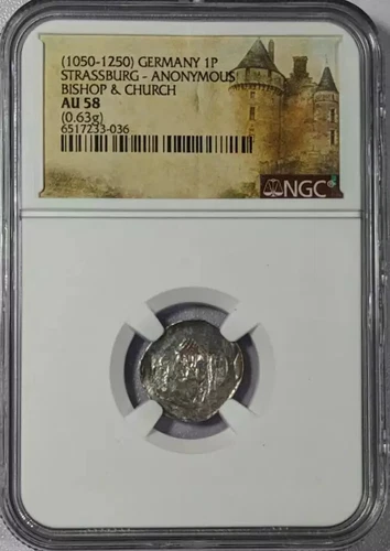 1050-1250 STRASSBURG - ANONYMOUS - GERMANY ONE PFENNIG - NGC Ancients Ch AU