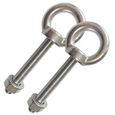 2 Pack M10 x 70mm Stainless Steel Shoulder Eye Bolts with Nuts & Washers