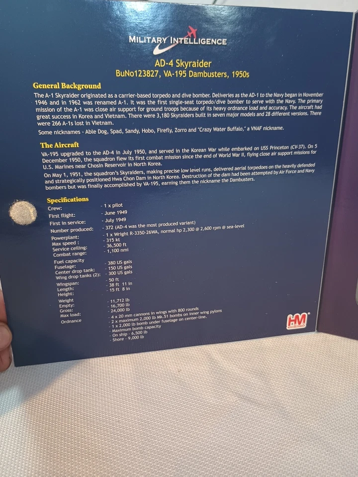 Hobby Master Douglas AD-4 Skyraider Diecast Model HA2905 Dambuster 1/72 RARE - Image 4 of 4