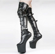 Heelless boot knee-high gothic lace-up platform hoof ballet patent UK3-12