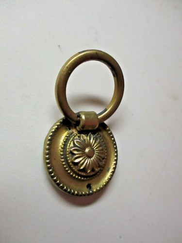 Solid Cast Brass 1850s Floral Drop Ring Pull Handle Flower 1-1/4" Round Antique - Picture 9 of 12