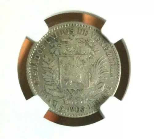 1903 Venezuela 1 Bolivar, NGC AU Details - Cleaned, Scarce Date in AU