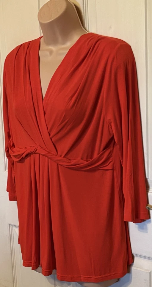 NEW! Stunning Orange Viyella Jersey Stretch Top with 3/4 Sleeves - Size L - Image 2 of 4