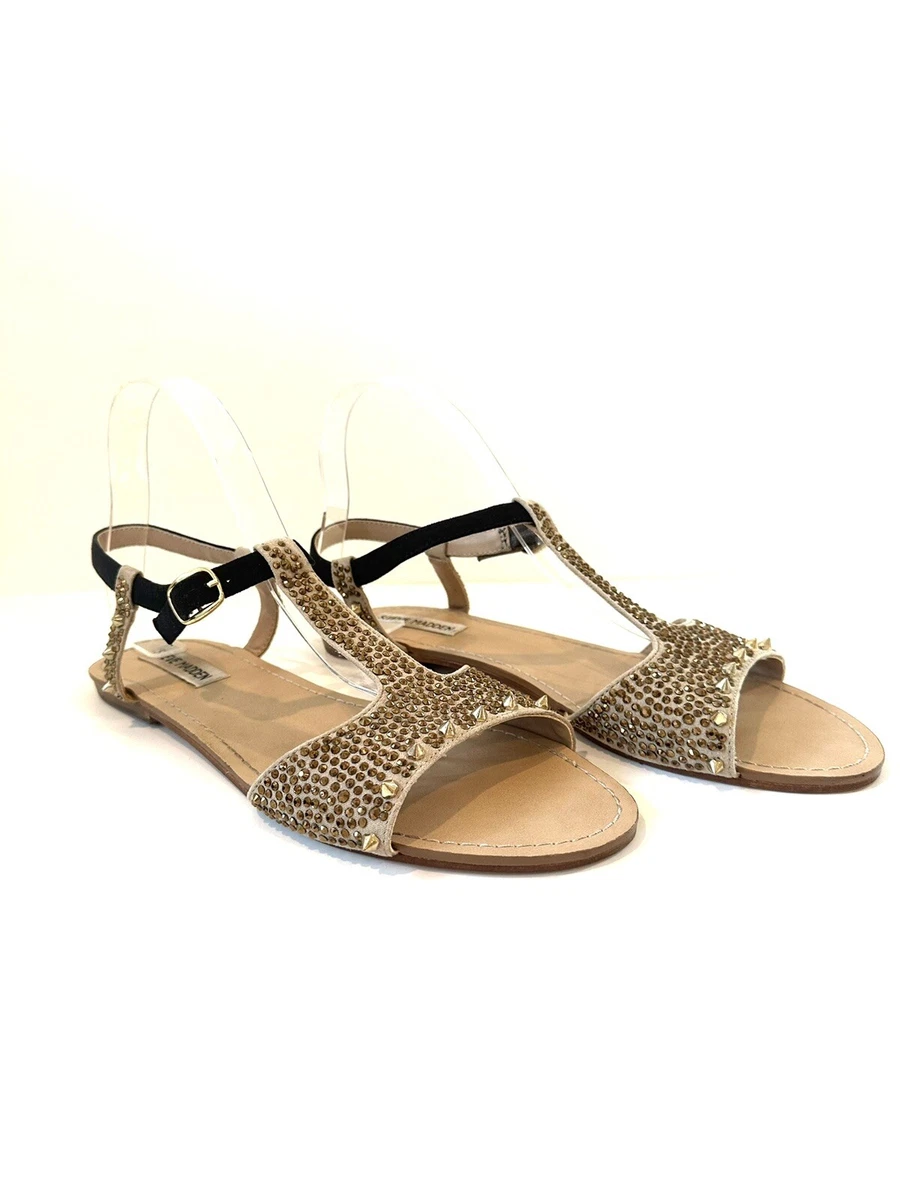 Steve Madden Women s 10 Torment Gold Spike Studded T Strap Flat