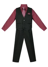 Boy's Formal Wedding  PINSTRIPED 5 PC Vest, Pant Set with Shirt, Tie and Hanky  