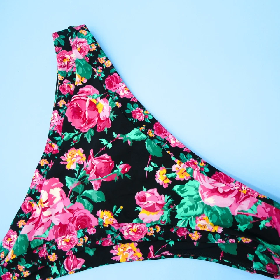 Parte inferior de bikini hipster brasileña de cintura alta floral negra For Love & Lemons XL nueva Foto 4 de 4