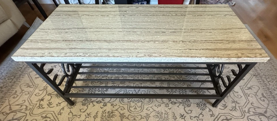 Elegant Marble Top Iron Bar Coffee Table With 2 End Tables - Image 2 of 4