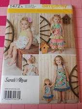 Simplicity Pattern 1472 Size 1/2- 4 Romper & Dress with Matching 18"Doll Dress