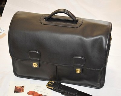 Coach Prescott Black Leather Laptop Briefcase Turnlock Messenger