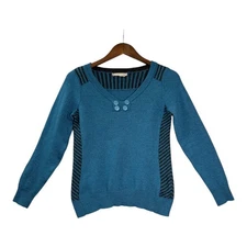 Smartwool Womens Piney Lake Henley Sweater M Teal Blue Merino Wool Pullover