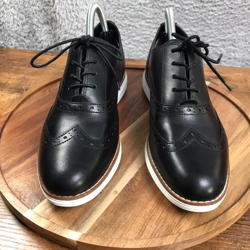 Cole Haan OriginalGrand Wingtip Oxford Womens 9.5B Black Leather Derby Shoes - Image 2 of 4