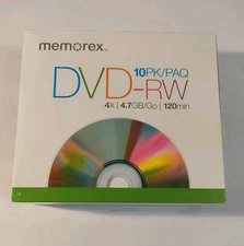 Memorex 05512 DVD Rewritable Media - DVD-RW - 4x - 4.70 GB - 10 Pack Jewel NOS