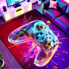 5x7 ft Neon Gaming Area Rug for Boys Room, Colorful Game Controller Carpet for G