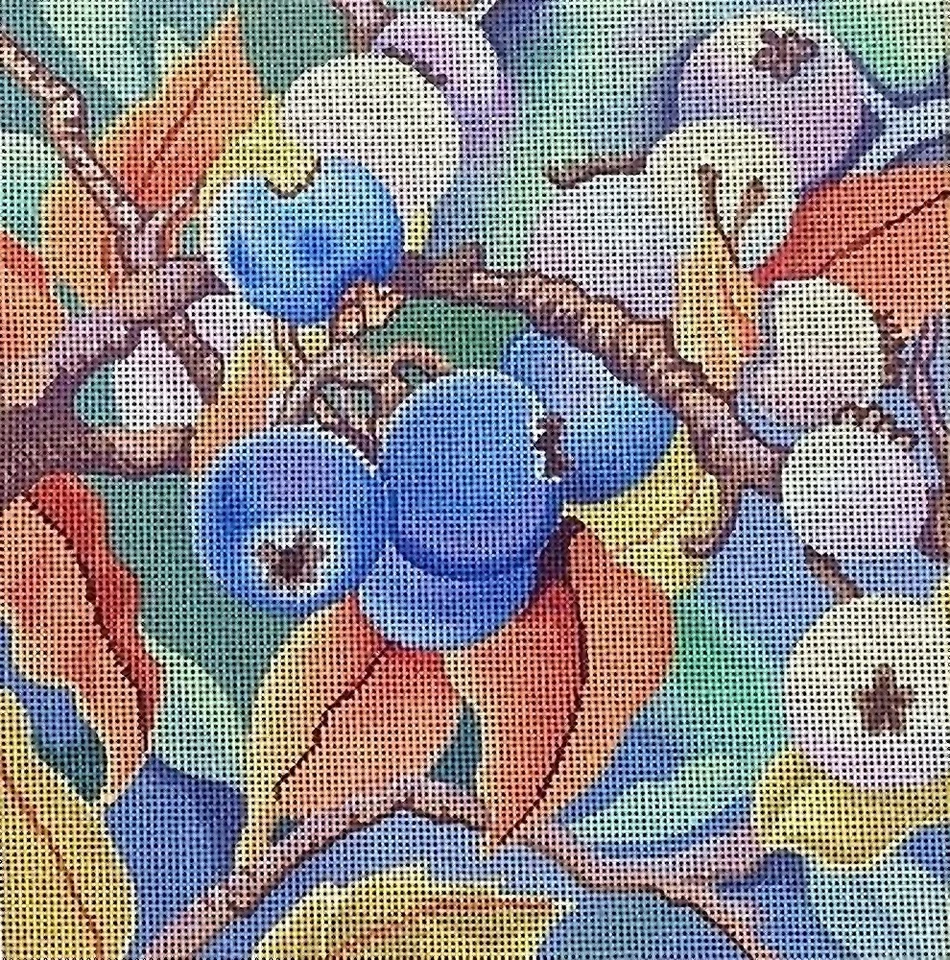 Needlepoint Handpainted Brenda Stofft Autumn Blueberries - Image 2 of 4