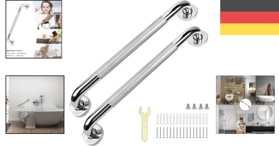 Badezimmer Haltegriffe 50 cm Edelstahl verchromt rutschfest 2 Stück - Bild 2 von 4