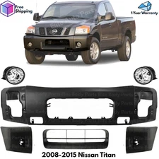 Front Bumper Paintable Steel & Fog Lights Kit For 2008-2015 Nissan Titan