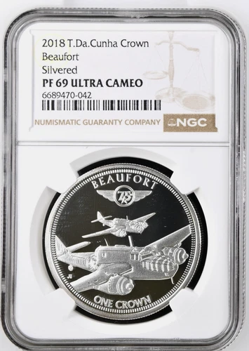2018 Tristan Da Cunha Crown Silvered Beaufort WW2 Raf Aircraft NGC PF 69 UC