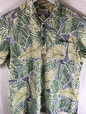 Bishop St Large Men's Short Sleeve Hawaiian Shirt Made In Hawaii USA Green Leaf