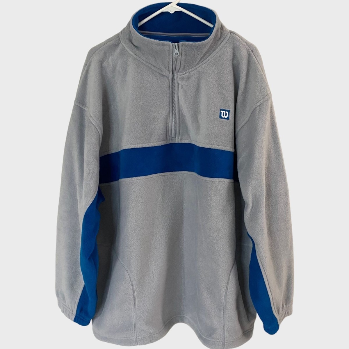 Wilson 1/4 Zip Jacket Pullover Mens XXL 2XL Gray Blue Fleece Sports Tennis  Golf