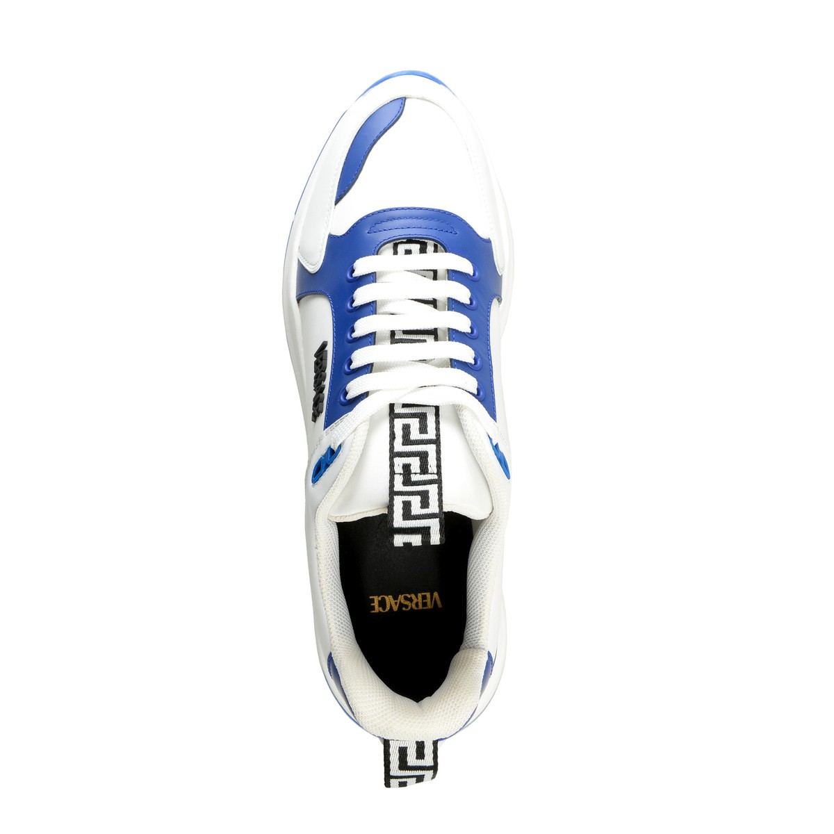 Versace Men's White & Blue Canvas Leather Logo Sneakers