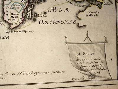 WORLD MAP MERCATOR'S PROJECTION 1714 NICOLAS DE FER ANTIQUE MAP