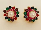 Gold Plated Faux Ruby ,Emerald, Coral, FerozaAnd  Pearl  Gemstone Royal Earrings
