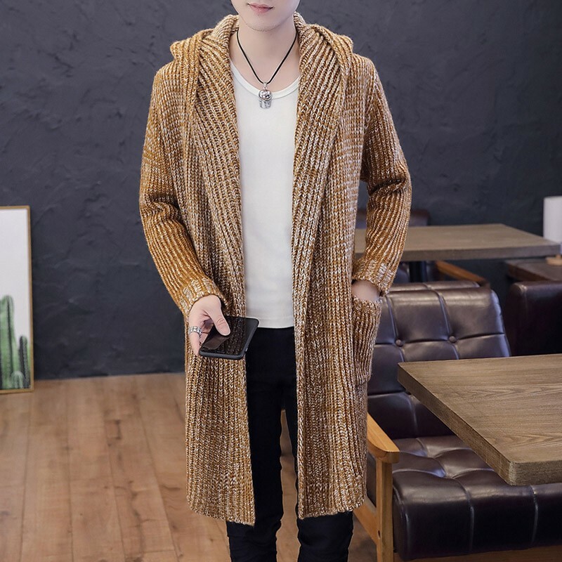 Menu0026#039;s Cardigan Duffle Long Hooded Knitting Sweater Coat Outwear Trench  Knitwear | eBay