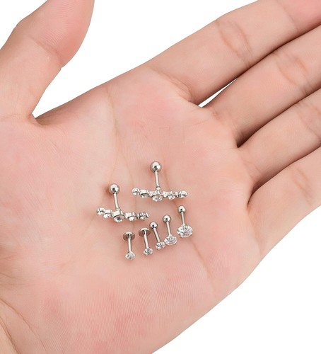7Pcs 16G Stainless Steel Cartilage CZ Stud Earrings for Women Girls Helix Tragus - Picture 6 of 6