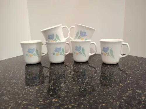 Corelle Corning Ware Country Cornflower Blue Basket Cup Mug  - LOT OF 6 USA Made