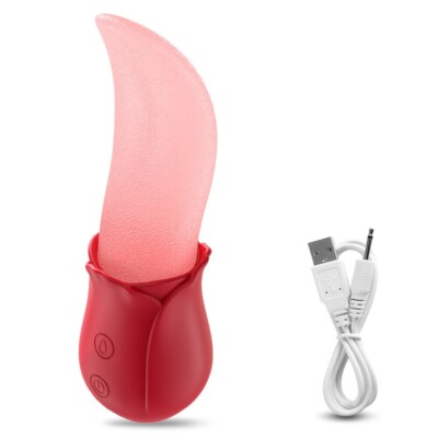 Female Realistic Tongue Licking Rose Vibrator Stimulator Sex Toy for Adult  Women