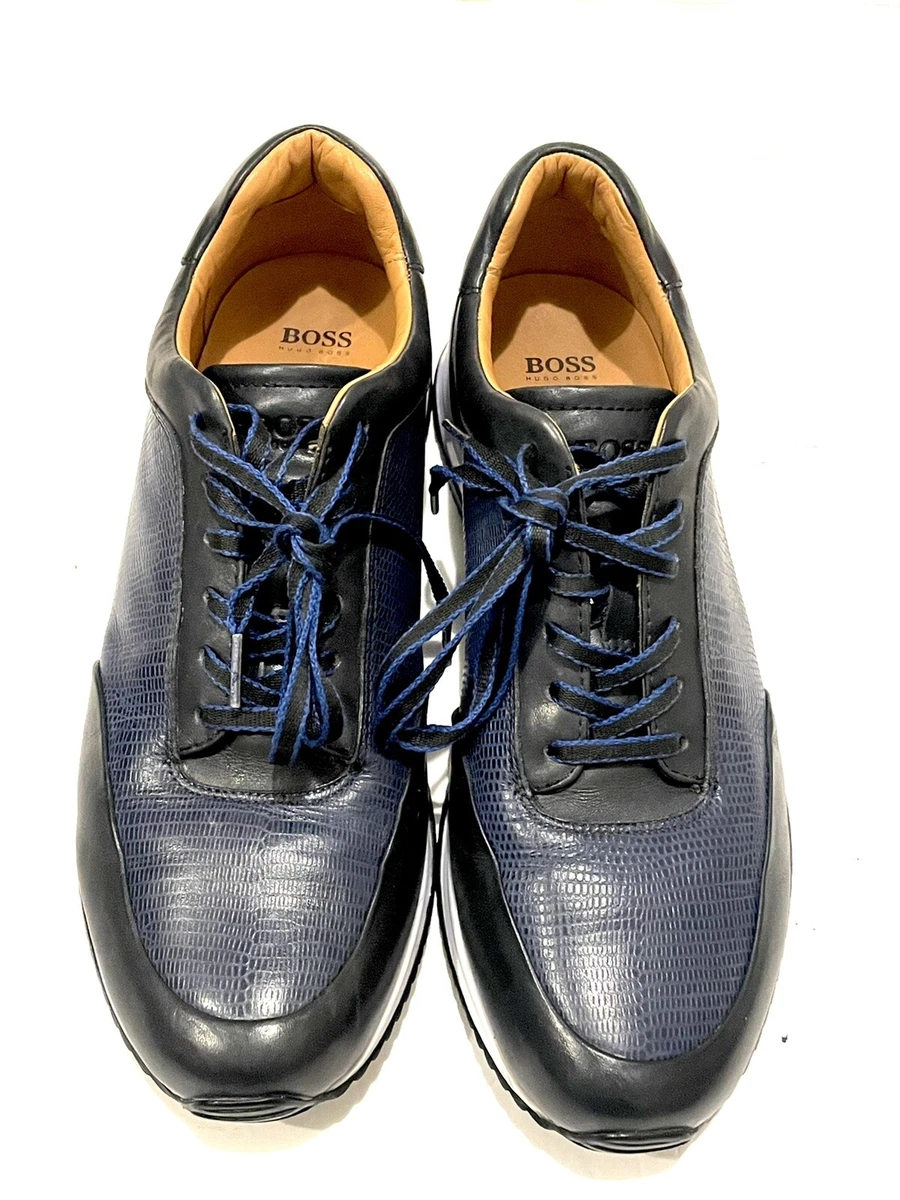 BOSS Hugo Boss Men s Leather Luxury Trainers Blue EU 42 US 9.5