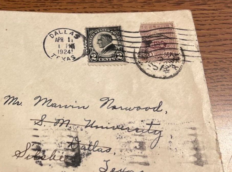 UNUSUAL 1924 JAPAN USA COMBINATION COVER USED FROM CHOON CHUN KOREA TO