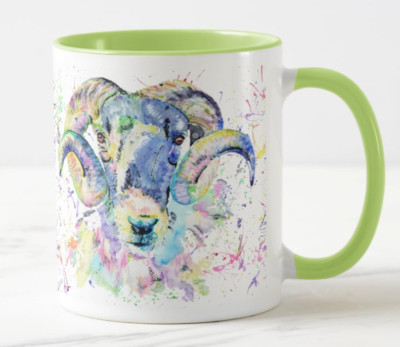Widder Ziege Bauernhoftiere Aquarell Kunst farbig Becher Tasse