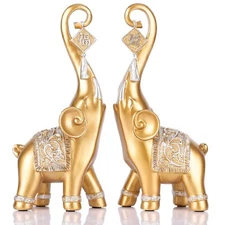 DOVDOV Love Elephant Statue, Gold Elephant Home Decor, Good Luck Elephant Sta...