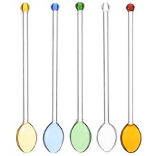 5 Pcs Colored Glass Spoon Stirring Spoons for Coffee Heat Resistant
