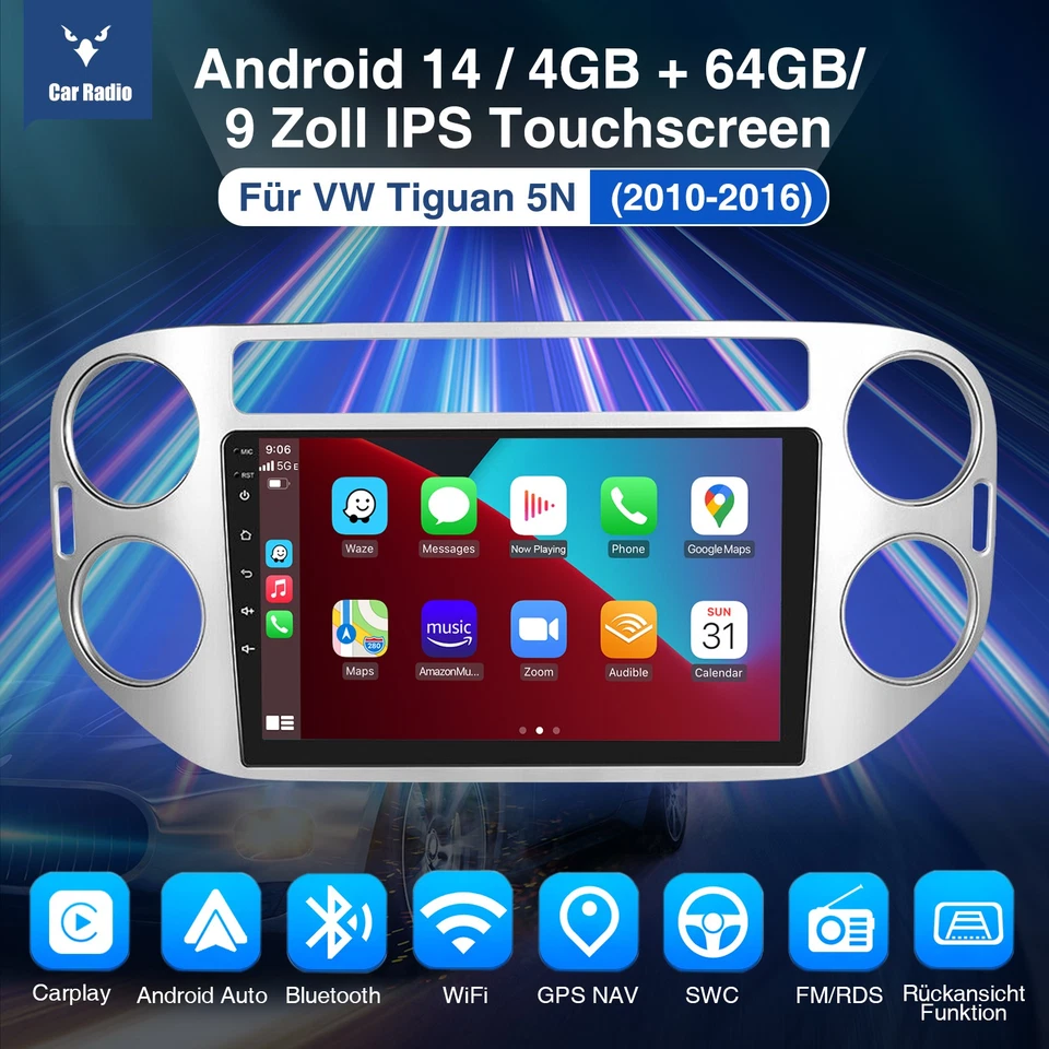 DAB+ Für VW Tiguan 5N 2007-2016 Carplay Android 14 Autoradio GPS NAVI WIFI 4+64G - Bild 2 von 4