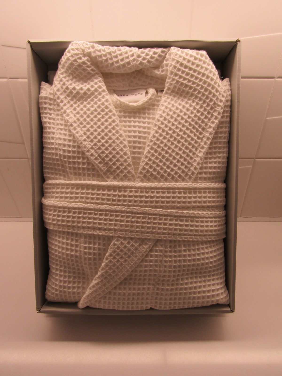 SFERRA One Size Unisex Cotton Waffle Weave Kimono Style Robe with Belt--BNIB